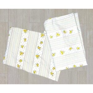 Vtg Thomaston Full Size Sheet Set 3pc White Floral Stripe Fitted Flat Pillowcase